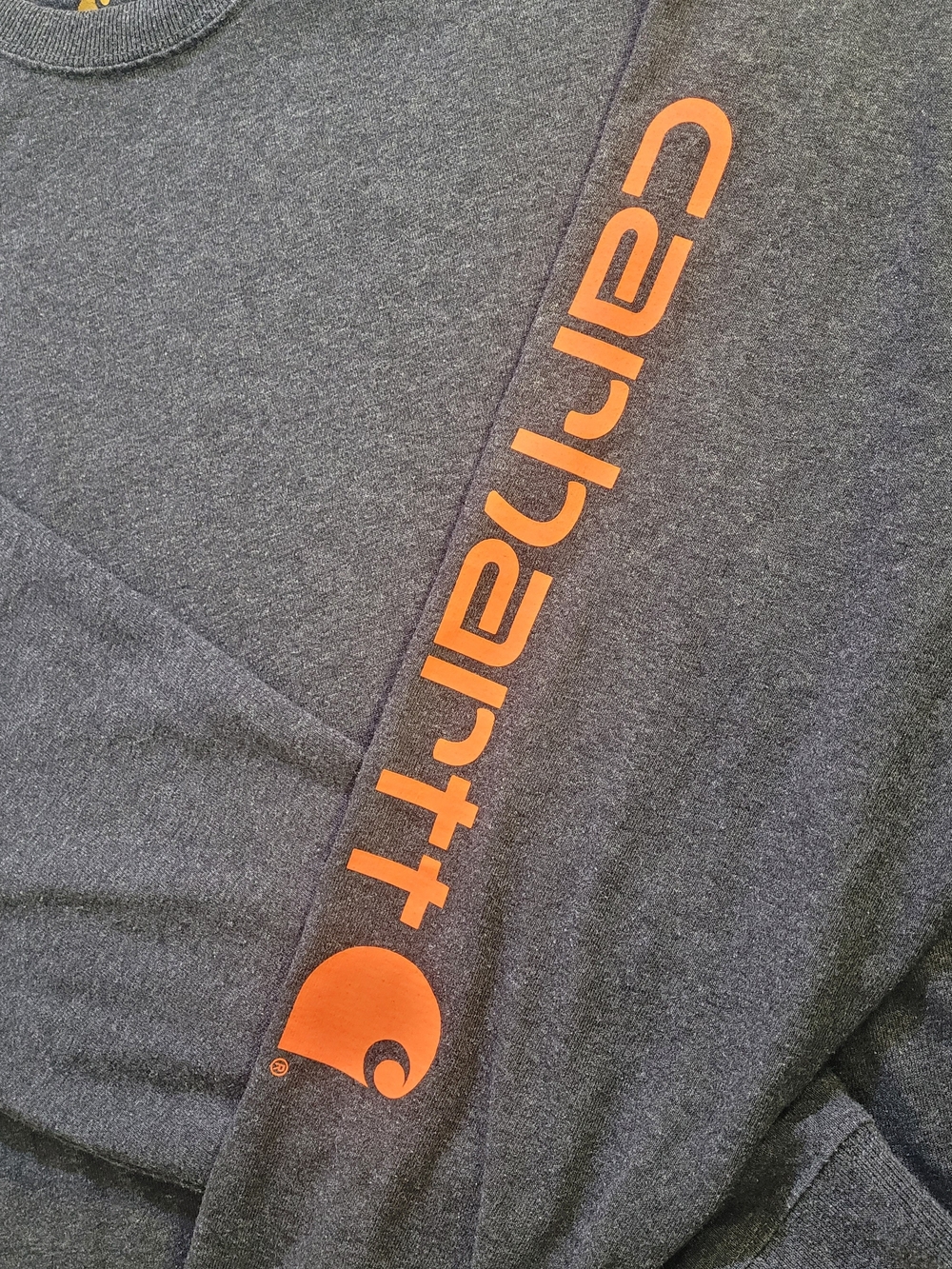 Carhartt Dark Gray Long-Sleeve Tee with Orange Sleeve Logo Mens L - Picture 4 of 10